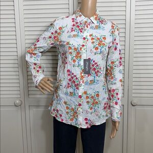 NWT J. McLaughlin Fruit Tree Button-Down Crinkle Shirt XS